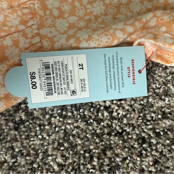 Cat & Jack Toddler Girl Peach Floral Dress Size 2T NWT - Picture 2 of 3